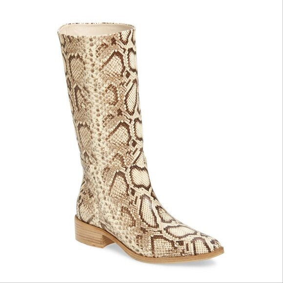 FREDA SALVADOR Julia Mid Calf BOOTS 6 36 Vanilla Snake Embossed LEATHER NEW $625 - Picture 6 of 10